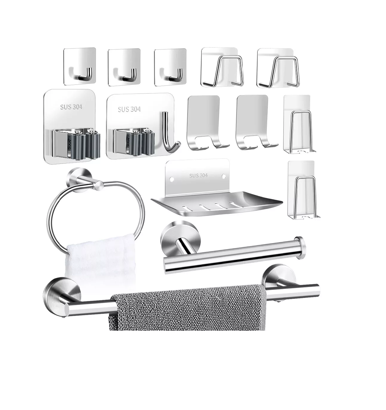 15 Pzs Juego Sets de Accesorios Para Baño Toallero/Jabonera Gris