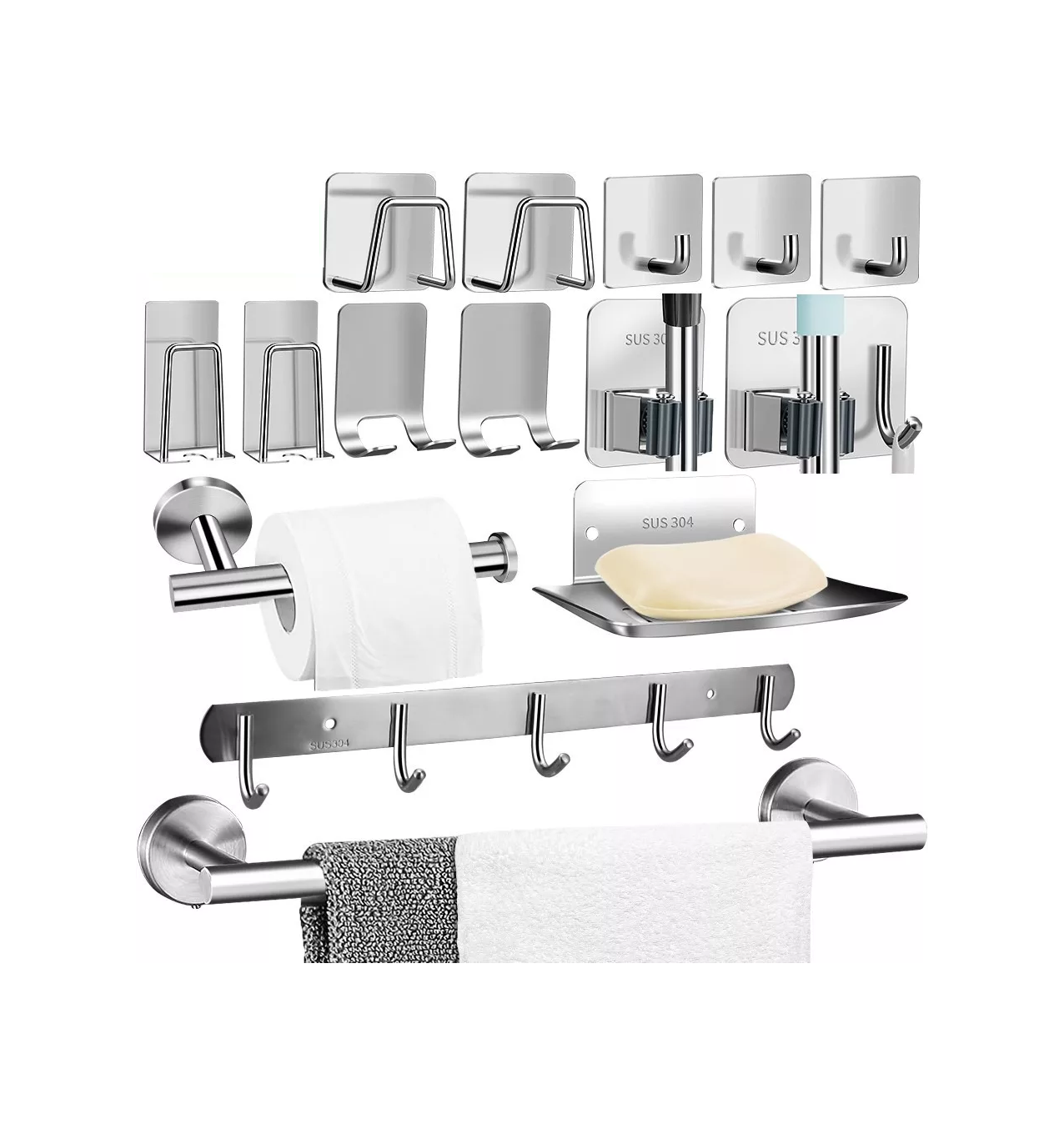 Foto 2 pulgar | Juego Sets de Accesorios BELUG para Baño 15 Pcs Toallero/Jabonera Gris