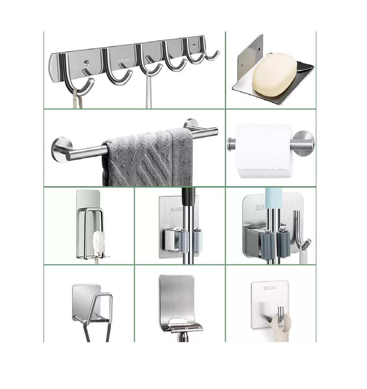 Foto 4 pulgar | Juego Sets de Accesorios BELUG para Baño 15 Pcs Toallero/Jabonera Gris