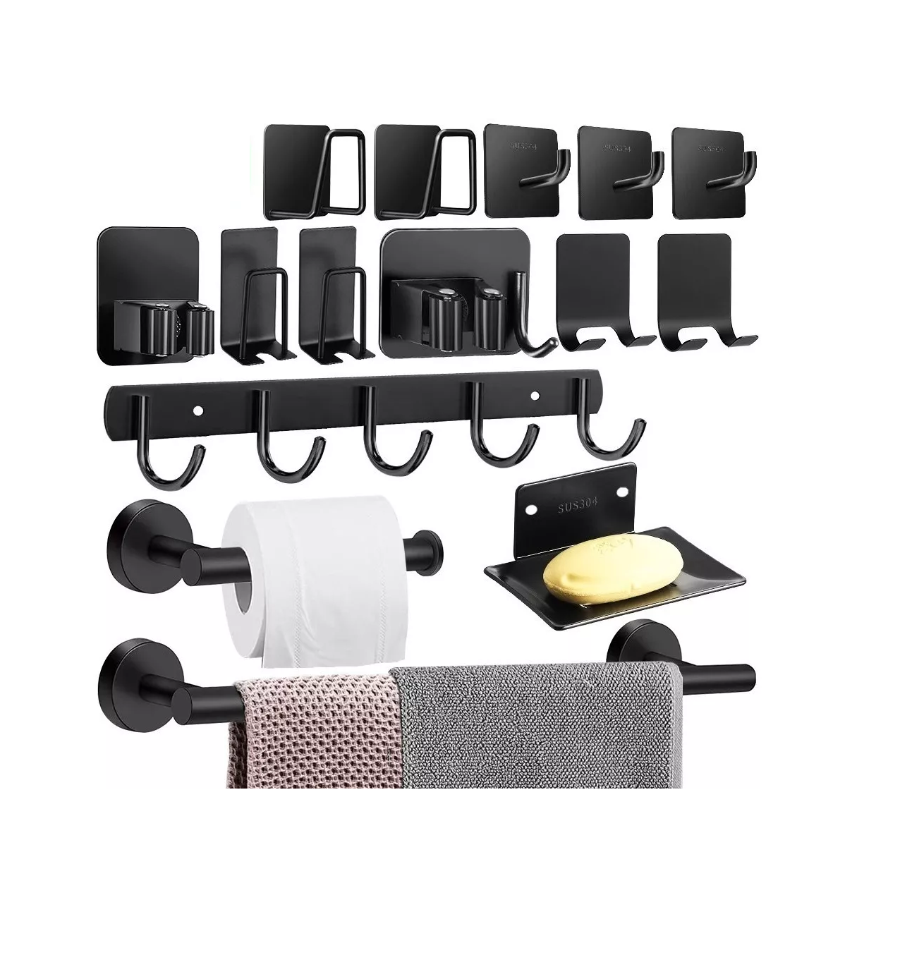 Foto 2 pulgar | Juego de Accesorios de Baño Toalleros BELUG 304 Inoxidable 15 Pzs Negro