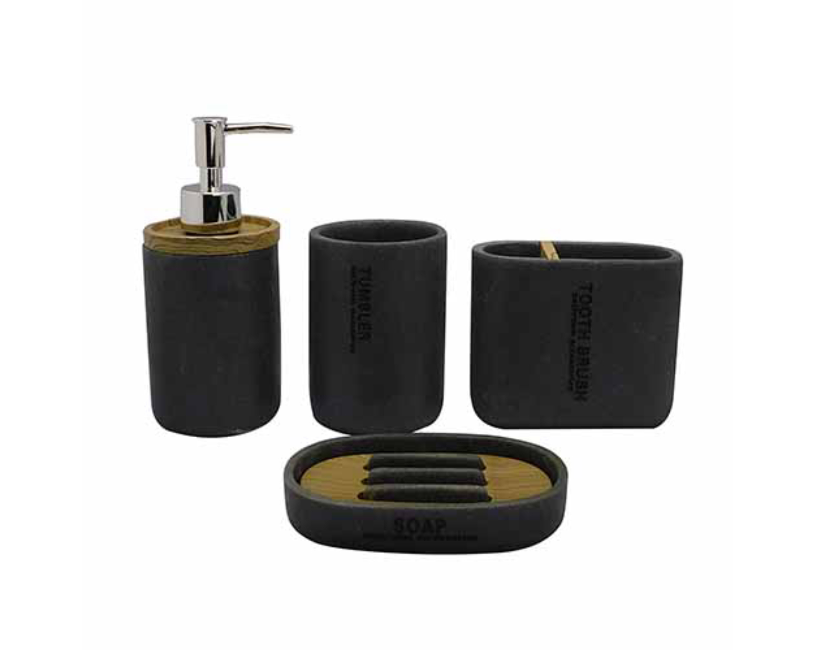 Set De Accesorios De Baño 4 Piezas  De Poliresina, Color Negro