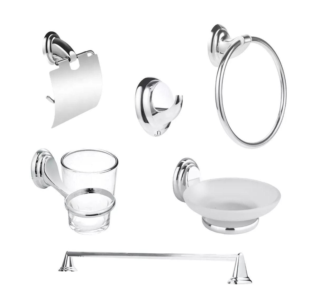 Set Juego Accesorios De Baño, Acero Cromado Espejo 6 Piezas Color Plata
