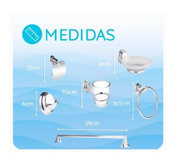 Foto 2 | Set Juego Accesorios De Baño, Acero Cromado Espejo 6 Piezas Color Plata