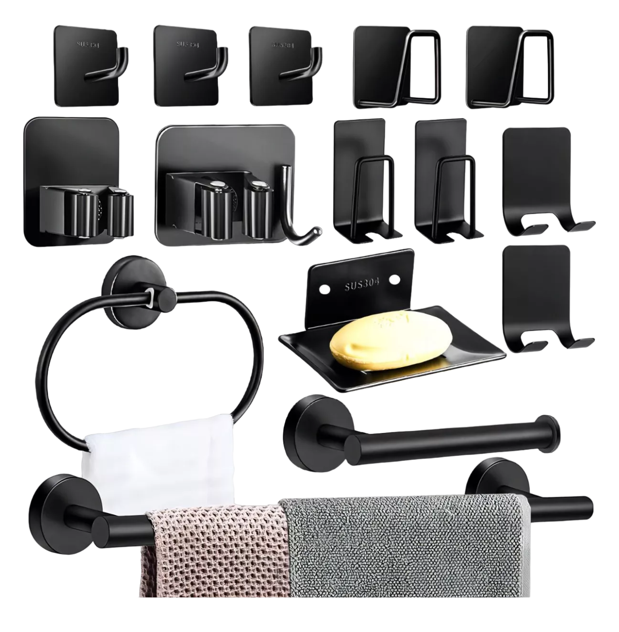 Juego de Accesorios de Baño 15 Piezas Negras