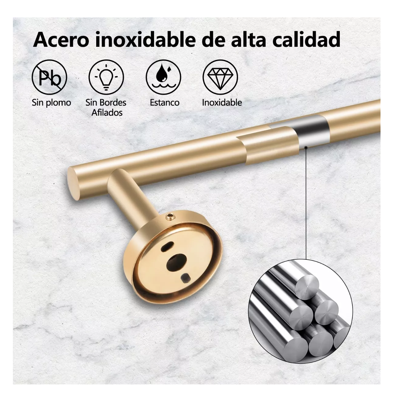 Foto 3 pulgar | Juego De Accesorios Para Baño Con Toallero Cepillado 7 Piezas, Color Oro