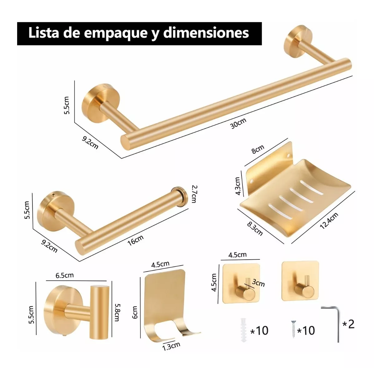 Foto 5 pulgar | Juego De Accesorios Para Baño Con Toallero Cepillado 7 Piezas, Color Oro