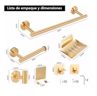 Foto 4 | Juego De Accesorios Para Baño Con Toallero Cepillado 7 Piezas, Color Oro