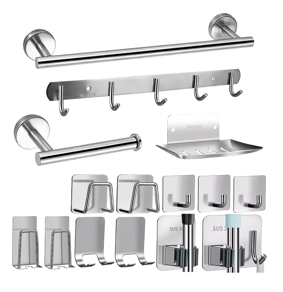 Juego Sets De Accesorios Para Baño Toallero 15 Pzs Plata $839