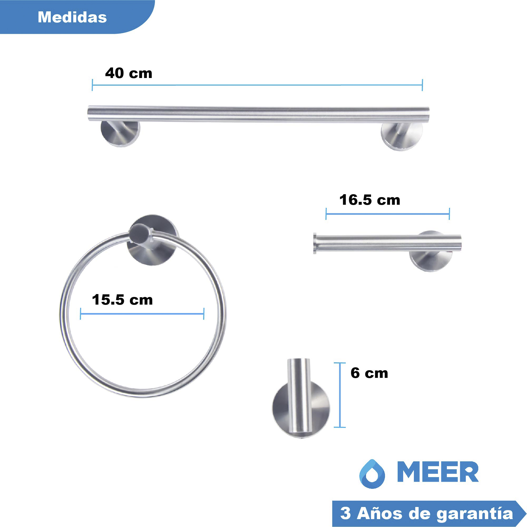 Foto 8 pulgar | Meer - Set De 4 Accesorios Baño De Acero Inoxidable Satinado