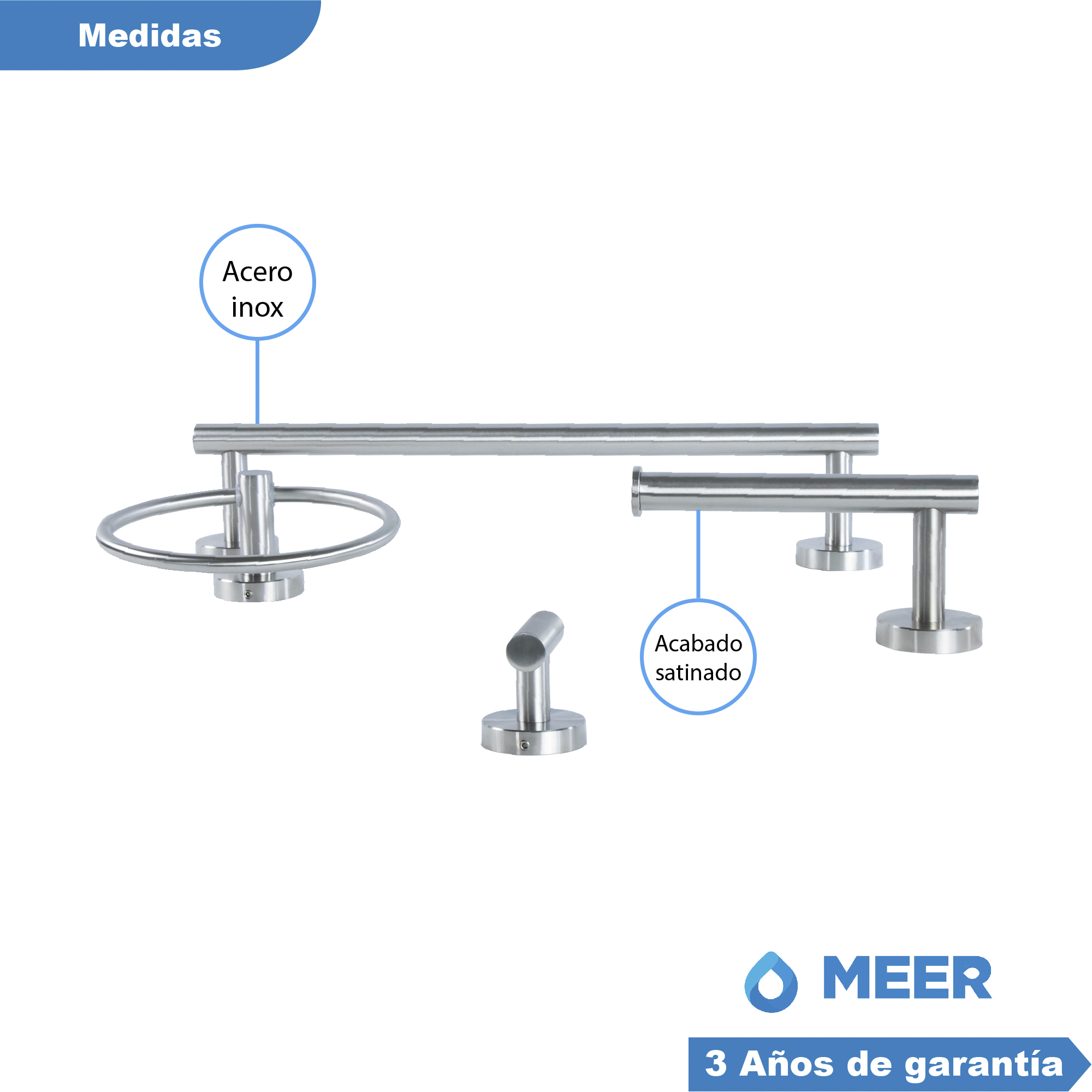 Foto 8 | Meer - Set De 4 Accesorios Baño De Acero Inoxidable Satinado