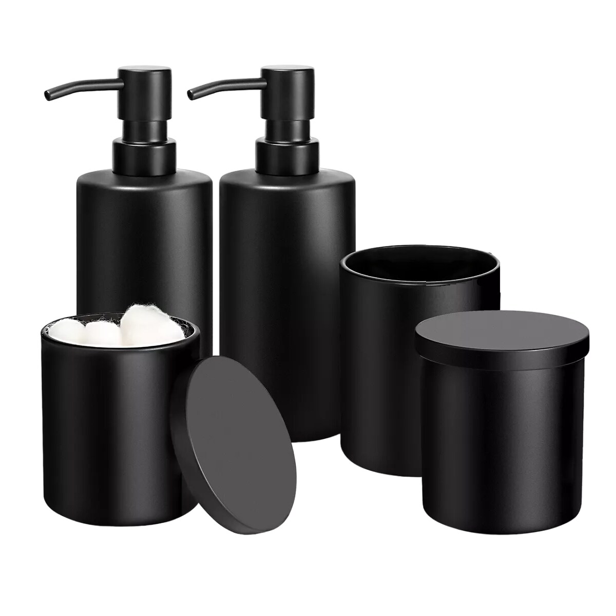 Set de Accesorios de Baño en Vidrio Negro Mate de 5 Piezas $719