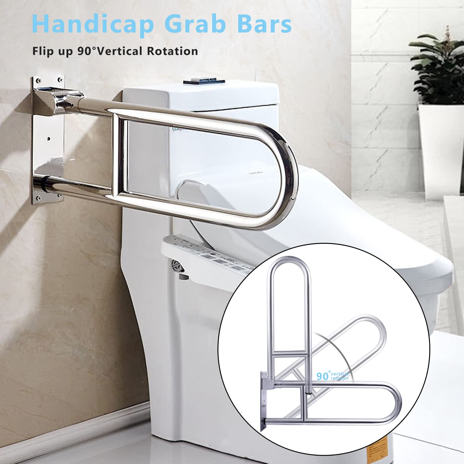 Foto 3 pulgar | Barras De Apoyo Para Inodoro Wochitv, 60 Cm, De Acero Inoxidable, Abatibles - Venta Internacional.