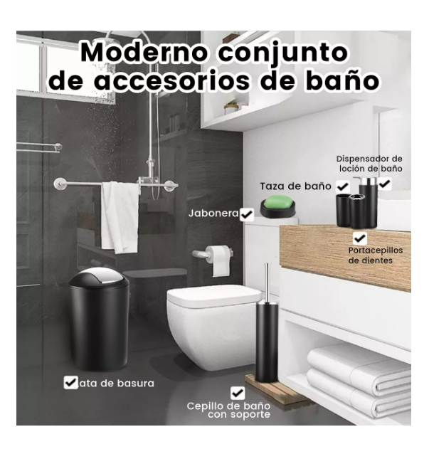 Foto 3 pulgar | Juego de Accesorios de Baño Y Tocador Wünd de Plástico 6 Piezas Negro