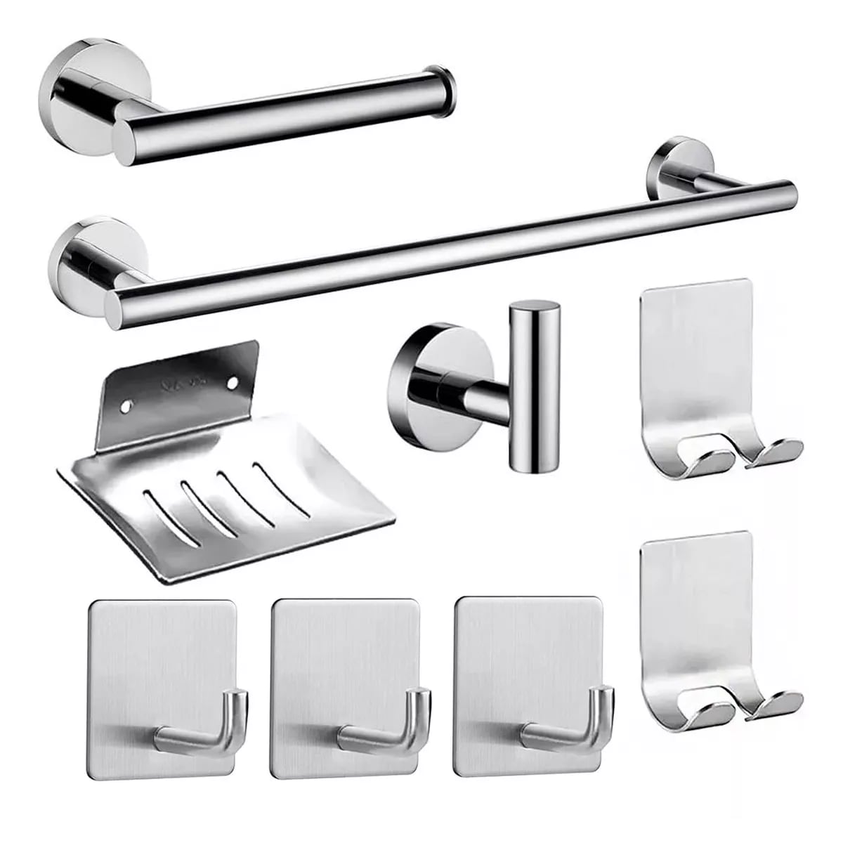 Set Accesorios De Baño Toallero Acero Inoxidable 9 Piezas  Eo Safe Imports Esi-16321 Plata $719