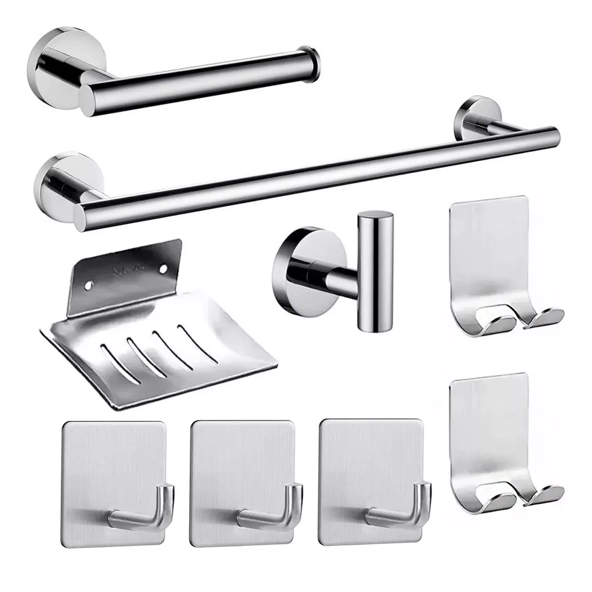 Set Accesorios De Baño Toallero Acero Inoxidable 9 Piezas  Eo Safe Imports Esi-16321 Plata