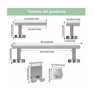 Foto 2 | Set Accesorios De Baño Toallero Acero Inoxidable 9 Piezas Eo Safe Imports Esi-16321 Plata