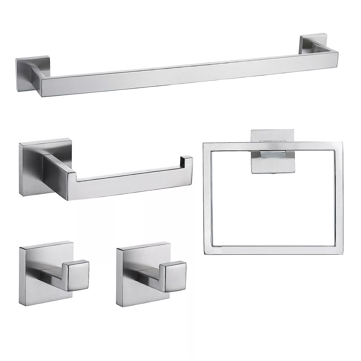 Set De 5 Toallero Cuadrado Juego De Accesorios De Baño Cromo Eo Safe Imports Esi-16333 Plata