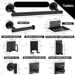 Foto 2 | 16 Piezas Conjunto De Accesorios De Baño Toallero Y Ganchos Eo Safe Imports Esi-16327 Negro