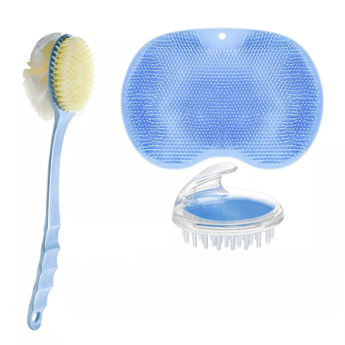 Cepillos Duchas Y Cepillo Masajeador Capilar Y Tapete Baño 3 Eo Safe Imports  Esi-17697 Azul