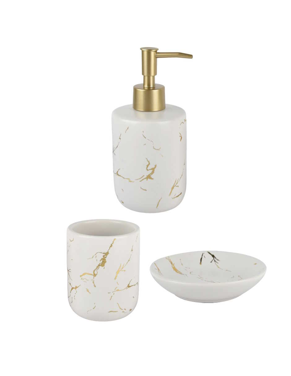 Foto 2 pulgar | Juego de Accesorios para Baño Zense Argel de Cerámica Blanca con Detalles en color Oro