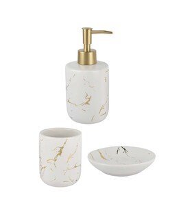 Foto 1 | Juego de Accesorios para Baño Zense Argel de Cerámica Blanca con Detalles en color Oro