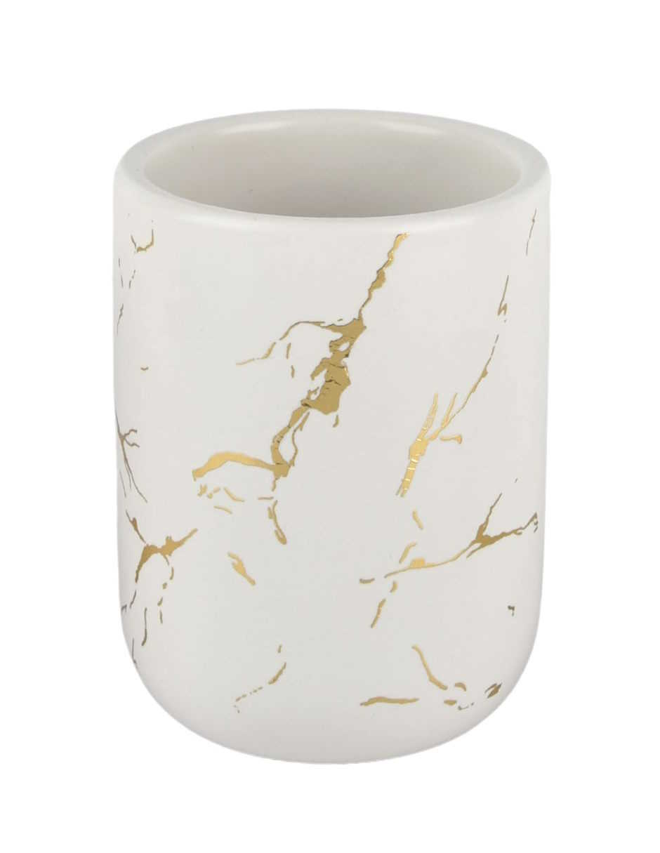 Foto 4 pulgar | Juego de Accesorios para Baño Zense Argel de Cerámica Blanca con Detalles en color Oro