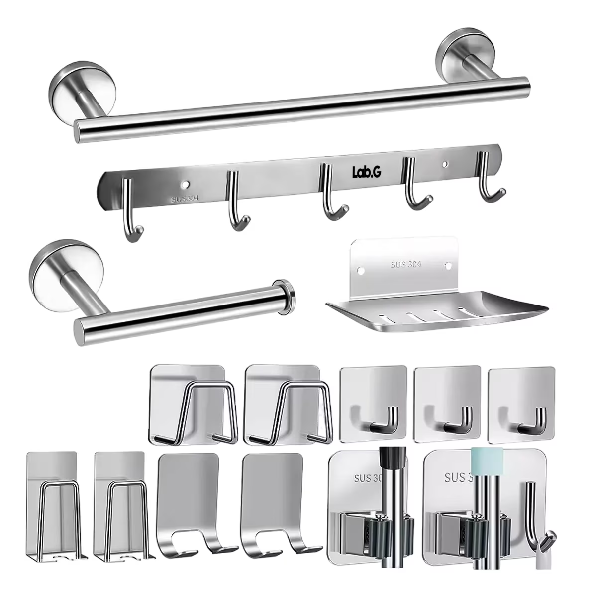 Foto 1 | Juego Sets De Accesorios Para Baño Lab.g Toallero 15 Pzs Plata