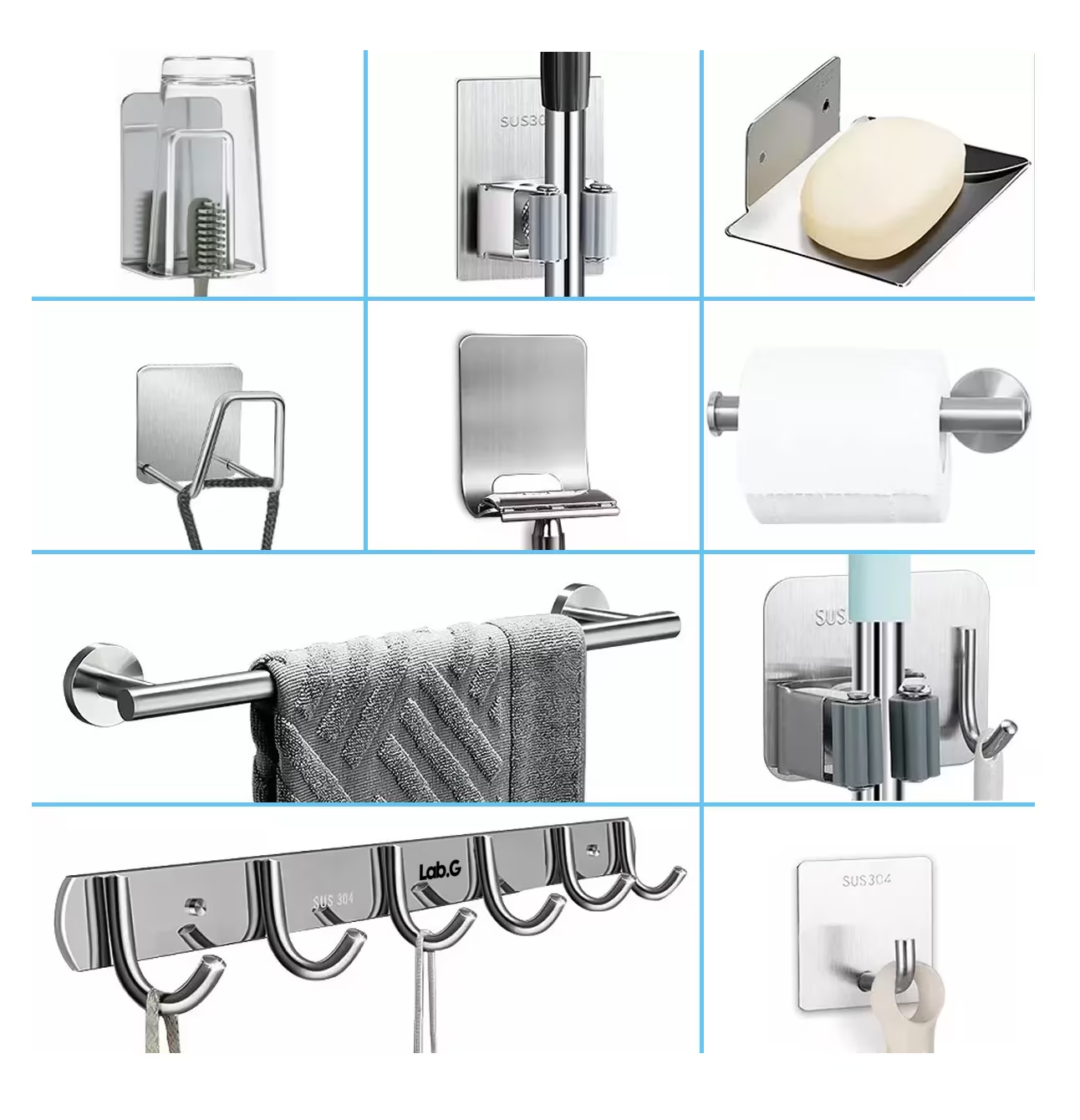 Foto 2 | Juego Sets De Accesorios Para Baño Lab.g Toallero 15 Pzs Plata
