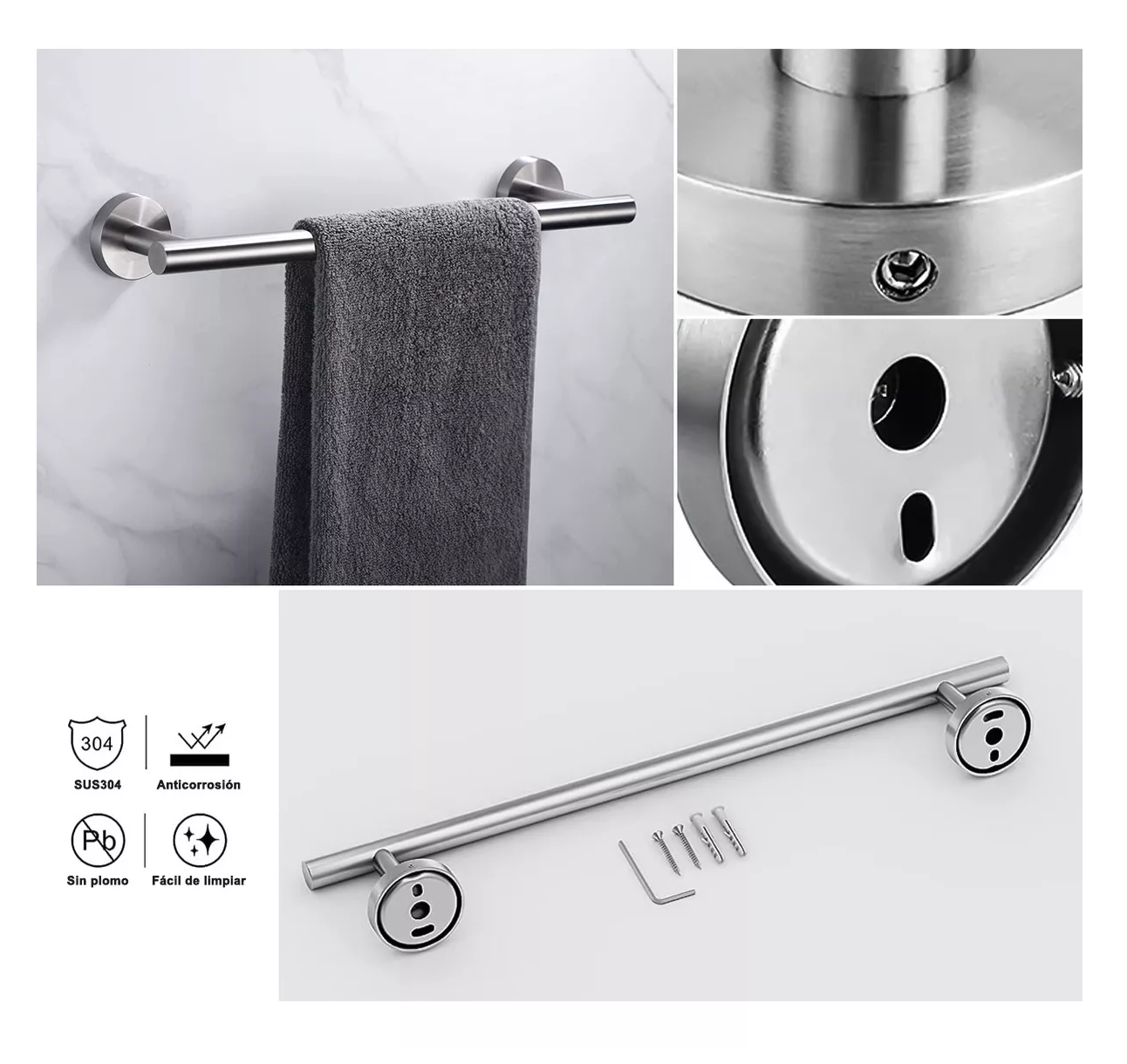 Foto 3 | Juego Sets De Accesorios Para Baño Lab.g Toallero 15 Pzs Plata