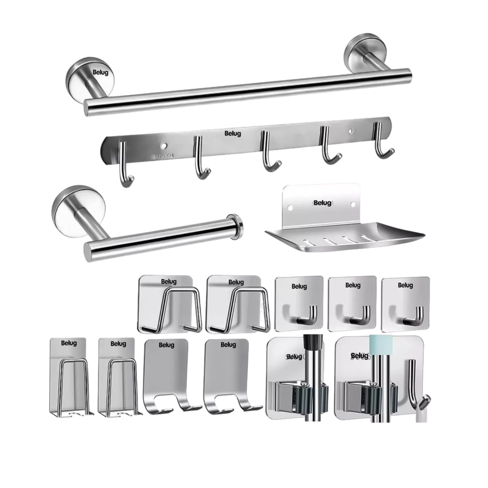 Foto 2 pulgar | Juego Sets De Accesorios Para Baño Toallero 15 Pzs Belug Plata
