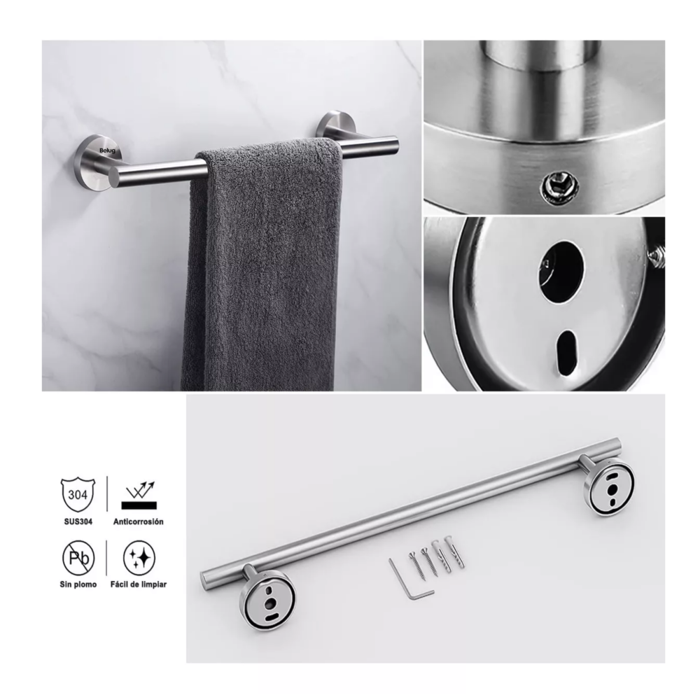 Foto 4 pulgar | Juego Sets De Accesorios Para Baño Toallero 15 Pzs Belug Plata