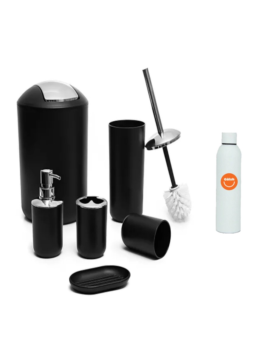 Accesorios De Baño 6pzas Color Negro + Termo De Agua Güish