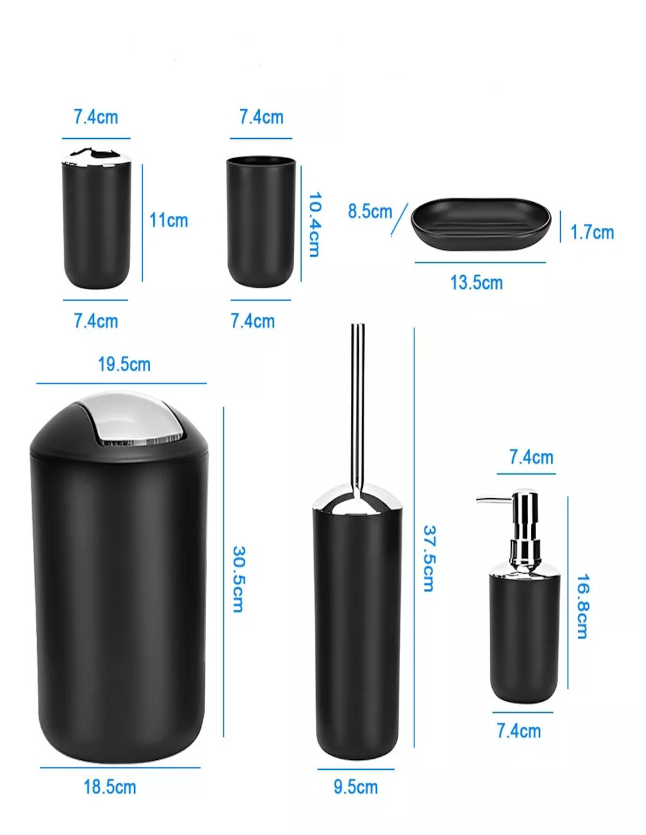 Foto 4 | Accesorios De Baño 6pzas Color Negro + Termo De Agua Güish