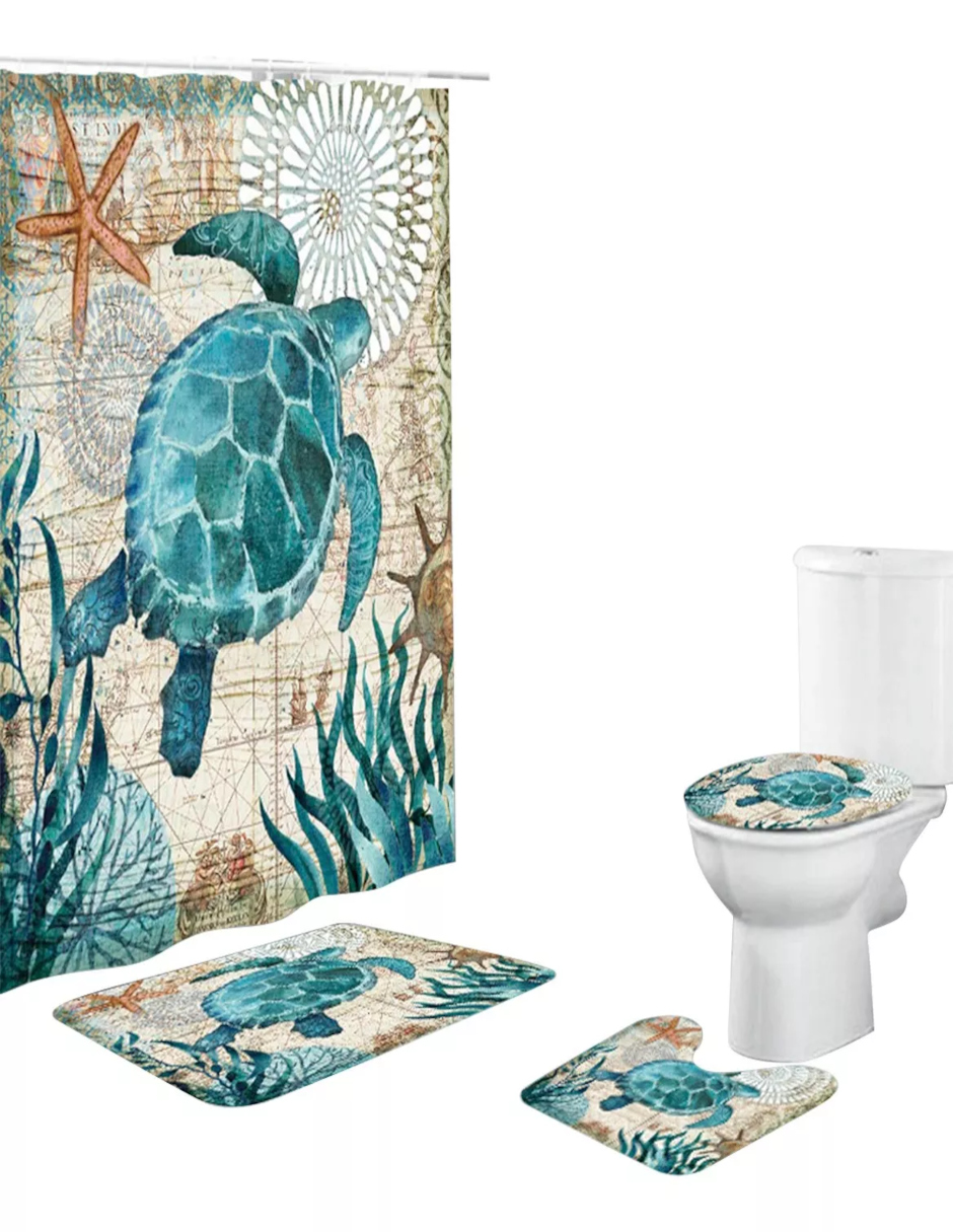Foto 3 pulgar | Cortina de Baño Y 3 Alfombrillas + Termo De Agua Güish