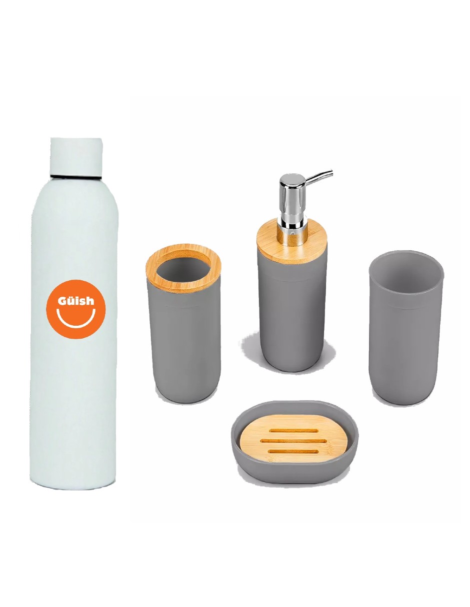 Foto 2 pulgar | Accesorios De Baño Set De 4 Piezas Con Detalles De Bambu + Termo De Agua De Regalo Güish