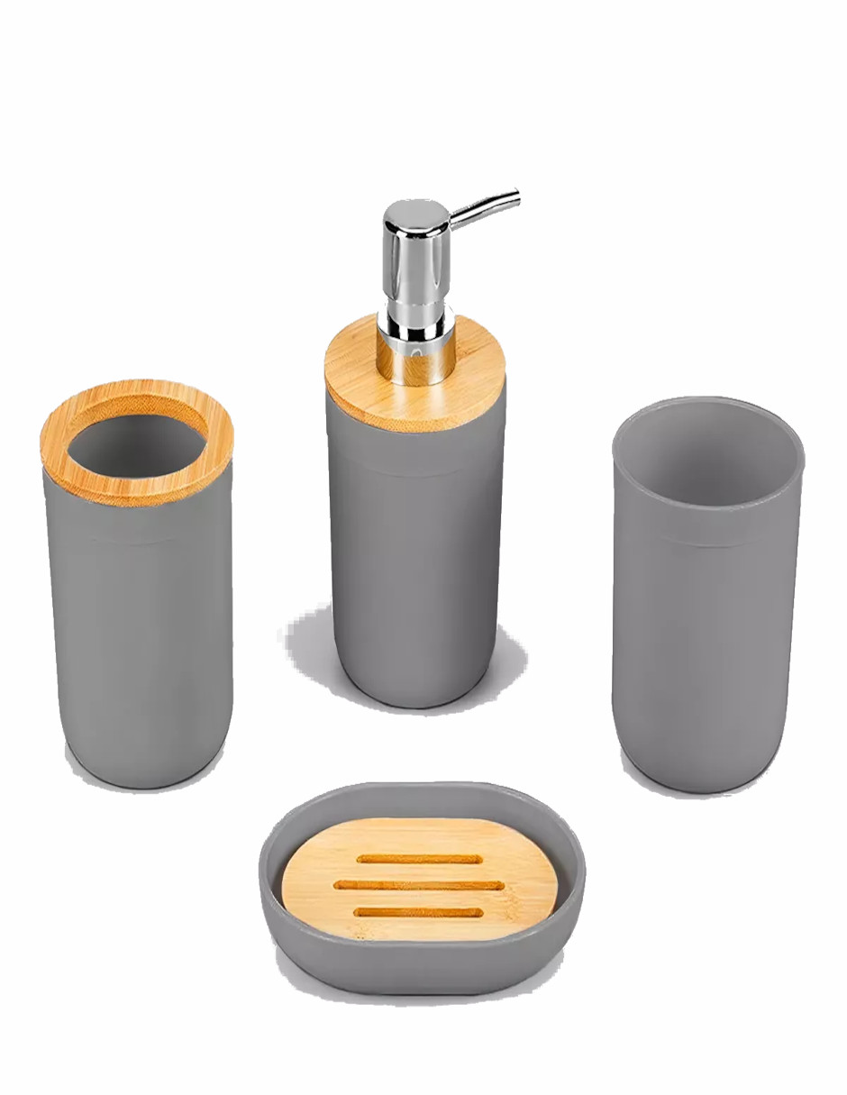 Foto 3 pulgar | Accesorios De Baño Set De 4 Piezas Con Detalles De Bambu + Termo De Agua De Regalo Güish