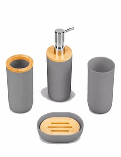 Foto 2 | Accesorios De Baño Set De 4 Piezas Con Detalles De Bambu + Termo De Agua De Regalo Güish