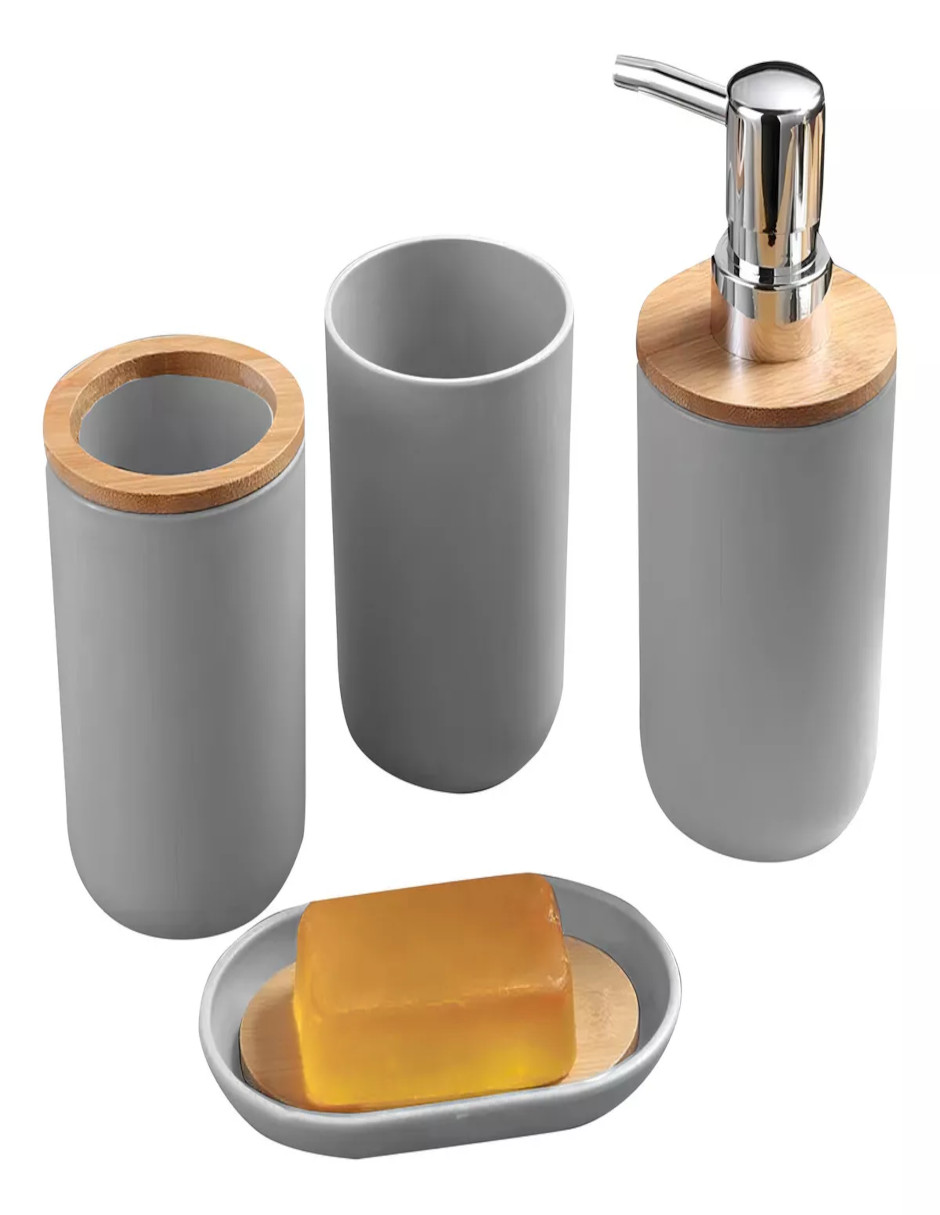 Foto 4 pulgar | Accesorios De Baño Set De 4 Piezas Con Detalles De Bambu + Termo De Agua De Regalo Güish