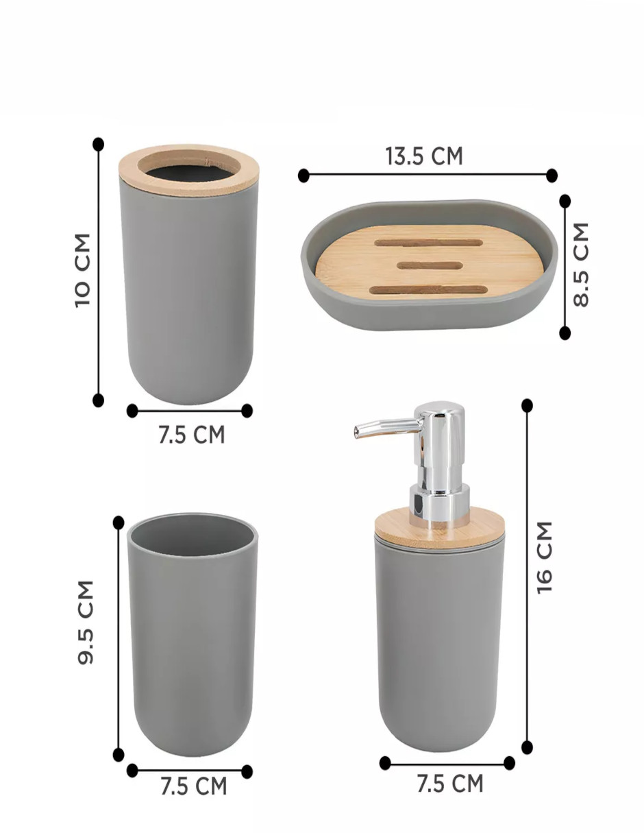 Foto 5 pulgar | Accesorios De Baño Set De 4 Piezas Con Detalles De Bambu + Termo De Agua De Regalo Güish