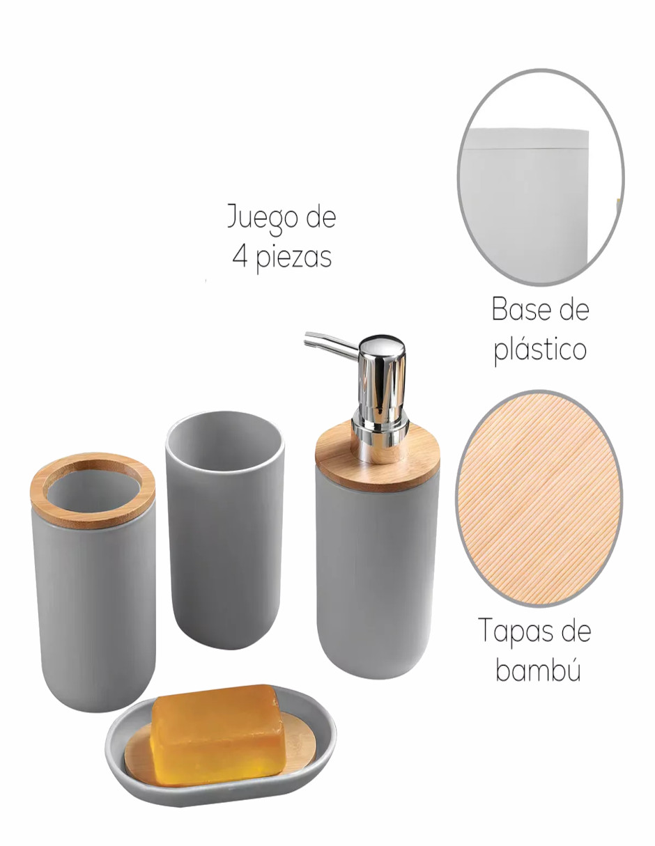 Foto 6 pulgar | Accesorios De Baño Set De 4 Piezas Con Detalles De Bambu + Termo De Agua De Regalo Güish
