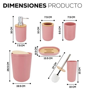 Foto 2 | Accesorios De Baño 6 Piezas De Bambú De Lujo Wc Color Rosa Xtellar