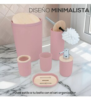 Foto 3 | Accesorios De Baño 6 Piezas De Bambú De Lujo Wc Color Rosa Xtellar