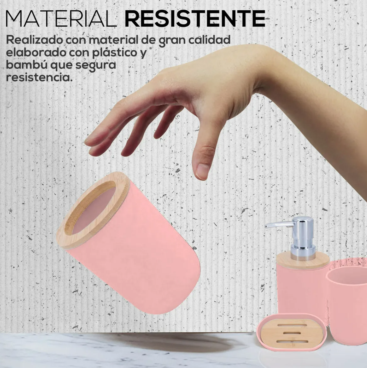 Foto 4 | Accesorios De Baño 6 Piezas De Bambú De Lujo Wc Color Rosa Xtellar