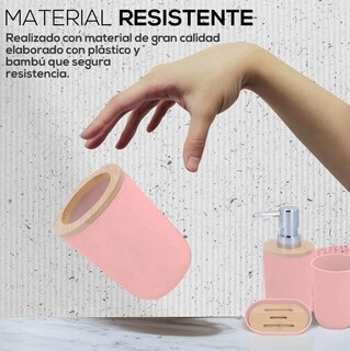 Foto 4 | Accesorios De Baño 6 Piezas De Bambú De Lujo Wc Color Rosa Xtellar