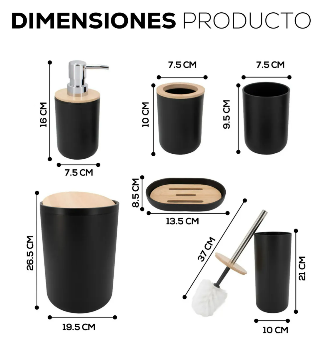 Foto 2 | Accesorios De Baño 6 Piezas De Bambú De Lujo Wc Color Negro Xtellar