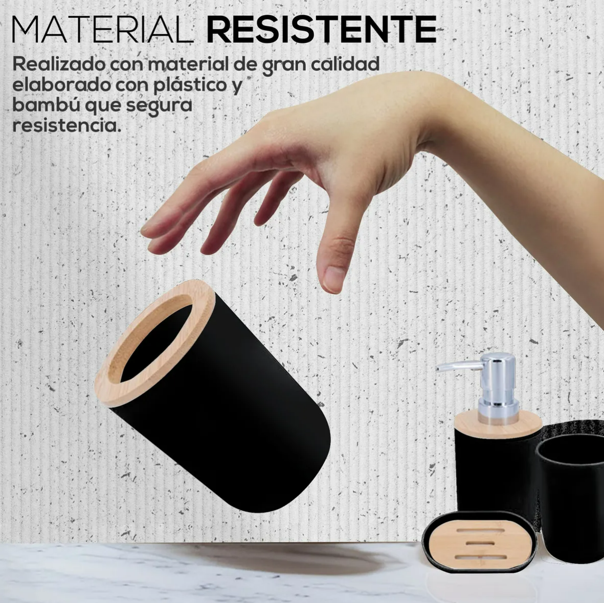 Foto 3 | Accesorios De Baño 6 Piezas De Bambú De Lujo Wc Color Negro Xtellar
