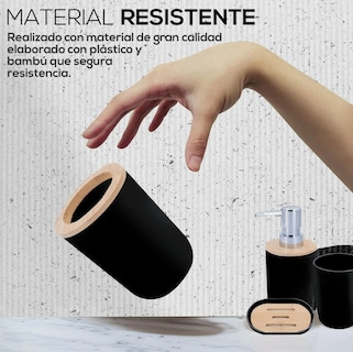 Foto 3 | Accesorios De Baño 6 Piezas De Bambú De Lujo Wc Color Negro Xtellar