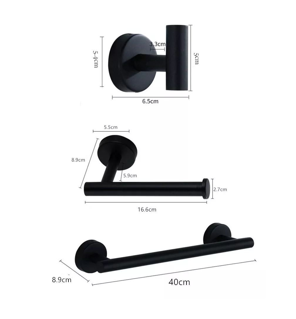 Foto 6 pulgar | Toallero De Baño Mate Juego De Gancho Acero Inoxidable Negro 3pz