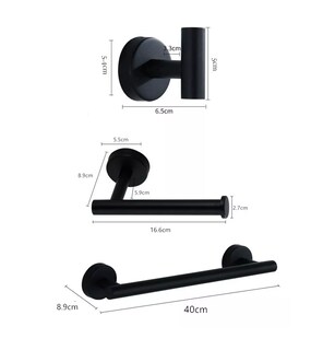 Foto 5 | Toallero De Baño Mate Juego De Gancho Acero Inoxidable Negro 3pz