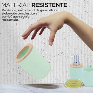 Foto 3 | Accesorios De Baño 6 Piezas De Bambú De Lujo Wc Color Verde Claro Xtellar